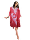 Coral Pink Cotton Embroidered Caftan Kaftan for Women Kimono Beach Cover Up Short Kaftan L-2X
