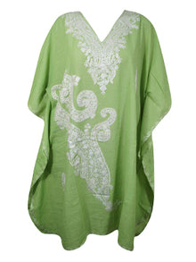  Women Spring Green Kaftan, Cover Up, Embroidered Kimono Caftan, Short Dress L-2X