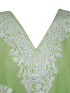 Women Spring Green Kaftan, Cover Up, Embroidered Kimono Caftan, Short Dress L-2X