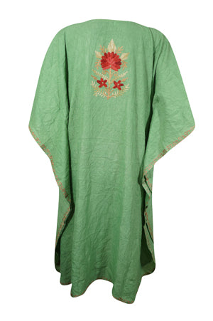 Kaftan For Womens, Celadon Short Dress, Gift For Her, Cotton Embroidered Dresses L-3X