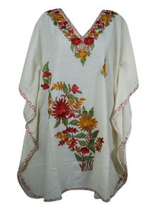  Kaftan For Womens, White Short Dress, Gift For Her, Cotton Embroidered Dresses L-2X