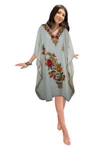 Kaftan For Womens White Short Dress Gift For Her, Cotton Embroidered Dresses L-2X