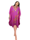 Women Short Kaftan Dress, Magenta Embroidered, Oversized Tunic, Leisure Wear L-2X