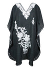 Womens Black Caftan Dress, Gift For Her, Beach Embroidered Short Dresses L-2X