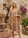 Women’s Gift for Her – Sandy Shores Embroidered Short Beach Caftan Dress, L-2X