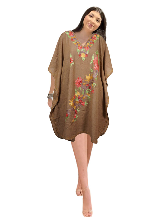 Womens Gift For Her, Beach Embroidered Short Dresses Sandy Shores Caftan Dress, L-2X