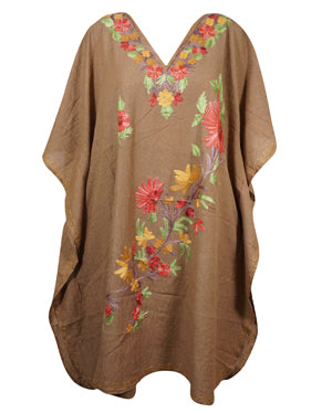 Womens Gift For Her, Beach Embroidered Short Dresses Sandy Shores Caftan Dress, L-2X