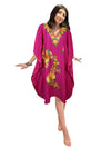 Women Fuchsia Embroidered, Oversized Tunic, Short Kaftan Dress, Leisure Wear L-2X