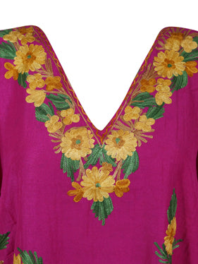 Women Fuchsia Embroidered, Oversized Tunic, Short Kaftan Dress, Leisure Wear L-2X