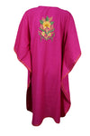 Women Fuchsia Embroidered, Oversized Tunic, Short Kaftan Dress, Leisure Wear L-2X