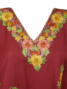 Womens Fiesta Red Caftan Dress, Embroidered, Butterfly Sleeves, Kaftan Short Dress L-2X