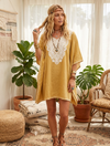 Women’s Peach Puff Cotton Kaftan Dress – Embroidered Short Muumuu Kimono L-2X