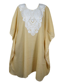  Women's Peach Puff Muumuu Caftan Short Dress, Cotton Embroidered Kimono Dresses L-2X