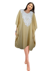  Women's Peach Puff Muumuu Caftan Short Dress, Cotton Embroidered Kimono Dresses L-2X