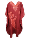 Womens Candy Red Caftan Dress, Embroidered, Butterfly Sleeves, Kaftan Short Dress L-2X