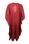 Womens Candy Red Caftan Dress, Embroidered, Butterfly Sleeves, Kaftan Short Dress L-2X