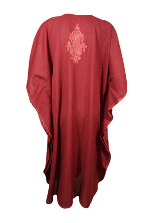 Kaftan for Women Red Caftan Dress Embroidered, Butterfly Sleeves, Kaftan Short Dress L-2X