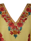 Kaftan for Women Yellow Muumuu Caftan Short Dress, Cotton Embroidered Kimono Dresses L-2X