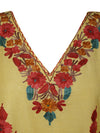 Women's Yellow Muumuu Caftan Short Dress, Cotton Embroidered Kimono Dresses L-2X