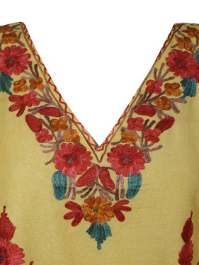 Kaftan for Women Yellow Muumuu Caftan Short Dress, Cotton Embroidered Kimono Dresses L-2X