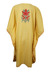 Kaftan for Women Yellow Muumuu Caftan Short Dress, Cotton Embroidered Kimono Dresses L-2X