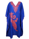 Womens Royal Blue Caftan Dress, Embroidered, Cruise Kaftan Short Dress L-2X