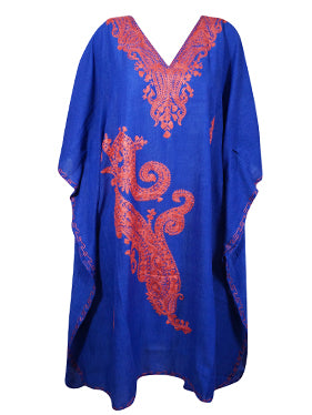 Kaftan for Women Royal Blue Caftan Dress Embroidered Cruise Kaftan Short Dress L-2X