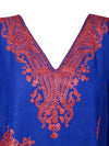 Womens Royal Blue Caftan Dress, Embroidered, Cruise Kaftan Short Dress L-2X