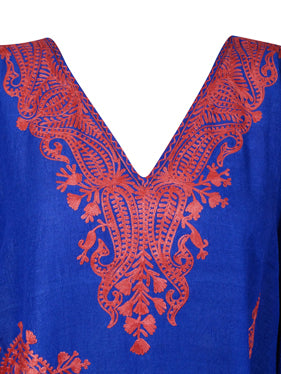 Kaftan for Women Royal Blue Caftan Dress Embroidered Cruise Kaftan Short Dress L-2X
