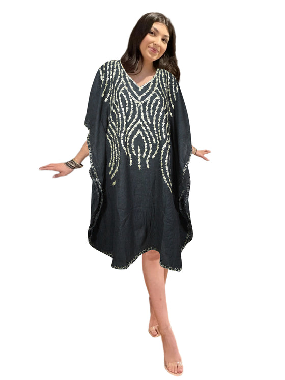Kaftan for Women Black Caftan Dress Gift For Her, Beach Embroidered Short Dresses L-2X