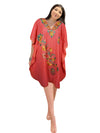 Women Short Kaftan Dress, Coral Peach Embroidered, Oversized Tunic, Leisure Wear L-2X