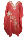 Coral Pink Cotton Embroidered Caftan Dress Kimono Beach Cover Up Short Kaftan L-2X