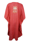 Coral Pink Cotton Embroidered Caftan Dress Kimono Beach Cover Up Short Kaftan L-2X