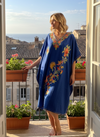 Embroidered Navy Blue Kaftan Dress – Boho Short Caftan for Women, Gift for Her  L-2X