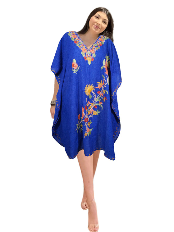 Embroidered Short Kaftan Dress, Navy Blue Caftan For Women, gift For Her, Boho Kaftan L-2X