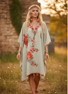 Women’s Gray Muumuu Caftan Short Dress | Cotton Embroidered Kimono Boho Dress L-2X