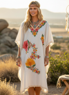 Snow White Cotton Embroidered Kaftan for Women | Short Boho Dress – Gift for Her  L-2X