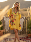 Yellow Cotton Embroidered Kaftan for Women | Muumuu Caftan Dress – Boho Gift for Her L-2X