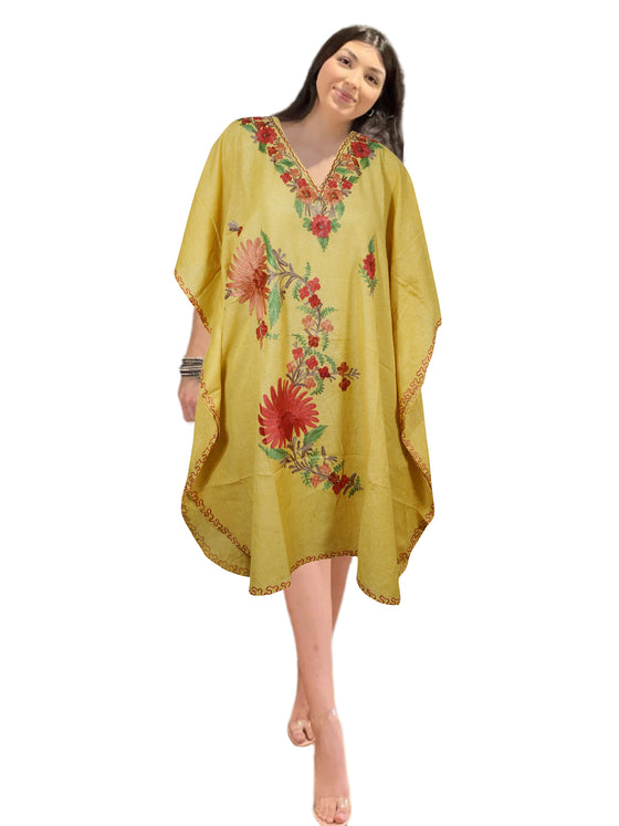 Kaftan for Women Yellow Muumuu Caftan Dress, Gift For Her, Cotton Embroidered Dresses L-2X