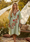 White Cotton Embroidered Kaftan for Women | Floral Boho Caftan Dress for Party L-2X