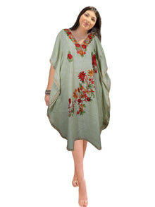  Kaftan for Women White Cotton Embroidered Dresses Floral Caftan Party Wear Boho Kaftan, L-2X