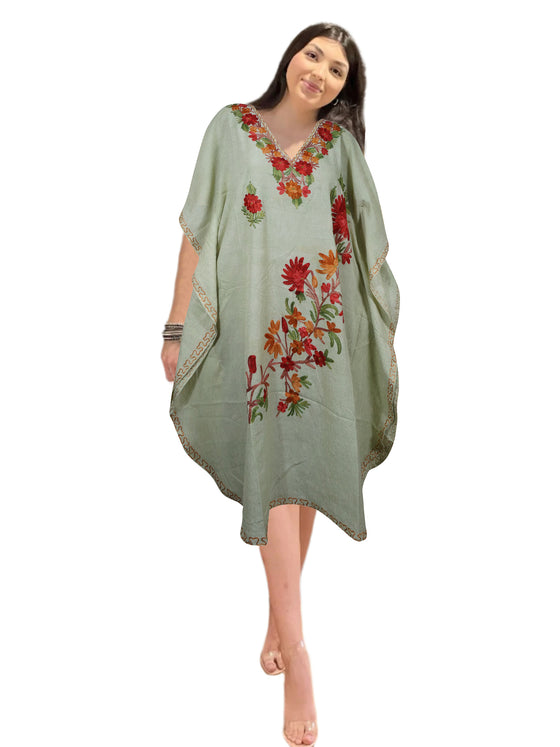 Kaftan for Women White Cotton Embroidered Dresses Floral Caftan Party Wear Boho Kaftan, L-2X
