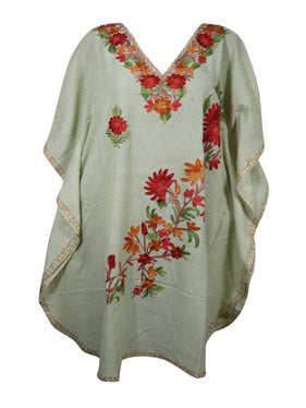 Gift For Her, White Cotton Embroidered Dresses Floral Caftan Party Wear Boho Kaftan, L-2X