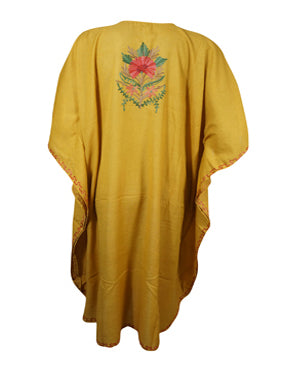 Women's Yellow Kaftan Short Dress, Perfect for Vacation, Cruise, Cotton Lounge Wear L-2XL