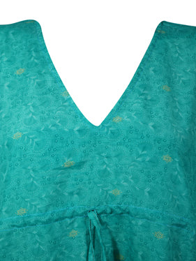 Turquoise Bliss – Recycled Silk Boho Kaftan for Summer Effortless Beach Cover-Up L-2X