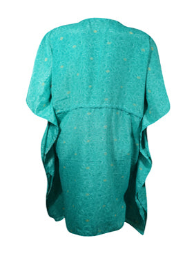 Turquoise Bliss – Recycled Silk Boho Kaftan for Summer Effortless Beach Cover-Up L-2X