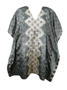  Effortless Boho Vibes: Gray Geometric Boho Kaftan Summer Dress for Spring, Beachwear L-2X
