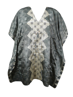 Effortless Boho Dress, Gray Geometric Kaftan Summer Dress, Beachwear L-2X