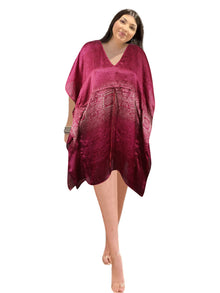  Wine & Blush Serenity Kaftan – Recycled Silk Summer Dress & Beach Cover-Up for Women L-2X