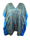 Ocean Breeze Elegance: Ethereal Blue Paisley Print Caftan, Sustainable Chic for Women's Beach Retreats L-2X